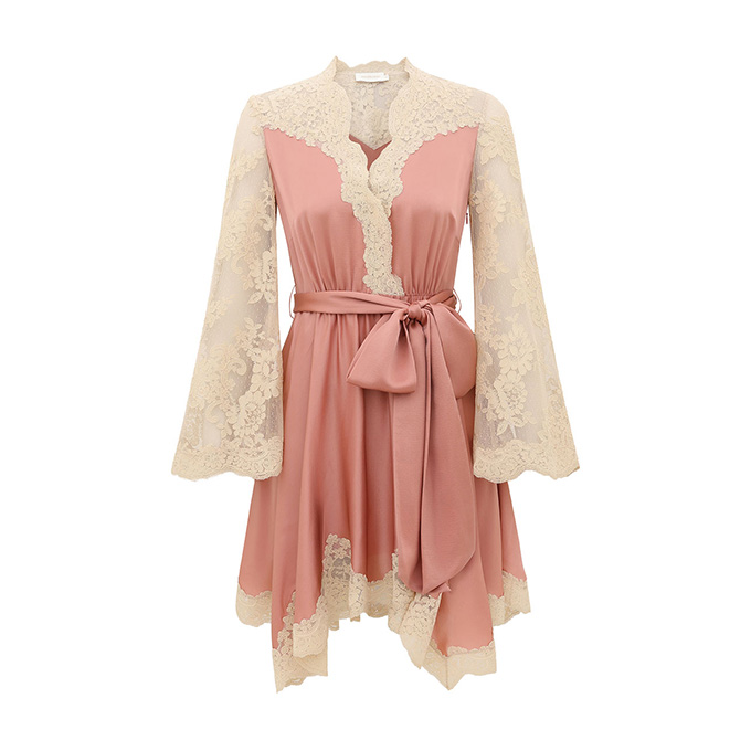 zimmermann luna satin lace drape mini dress